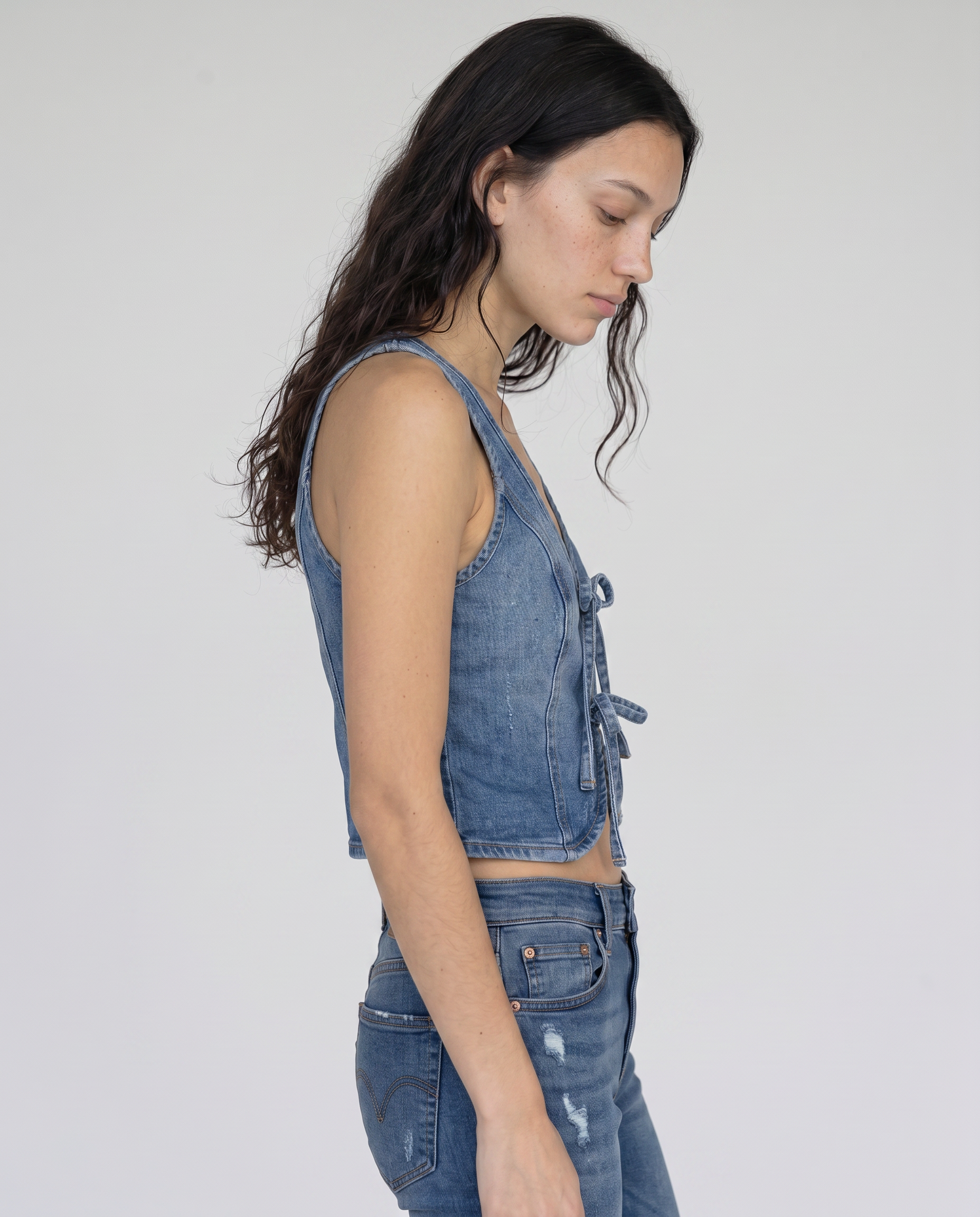 Edna Denim Tie-Front Top
