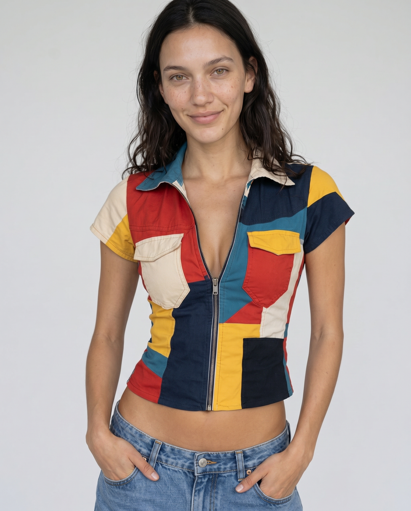 Colette Colorblock Zip-Front Top
