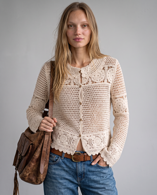 Camellia Scalloped Crochet Cardigan