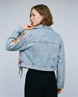 Tallulah Embroidered Cropped Denim Jacket