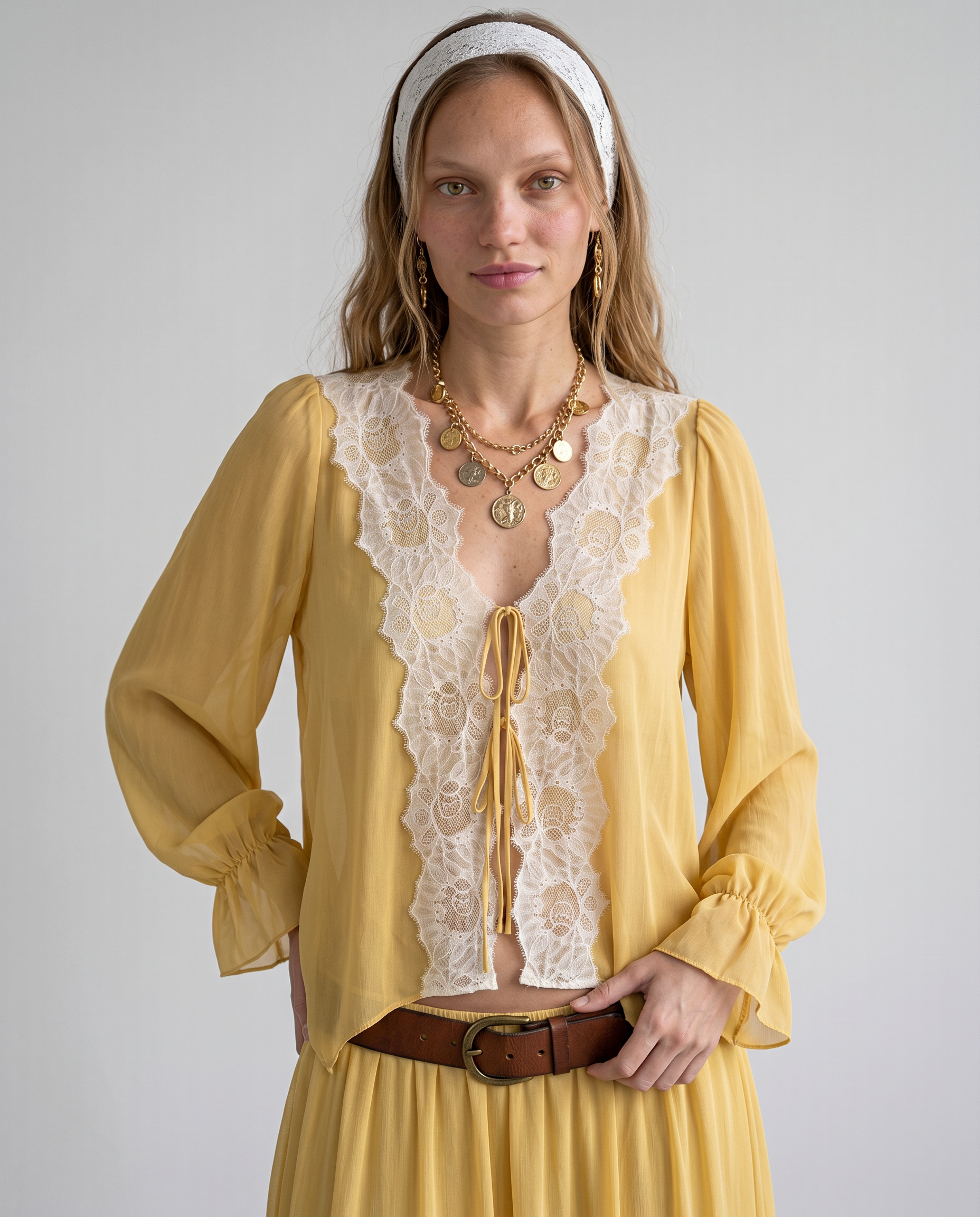 Marigold Lace Trim Blouse