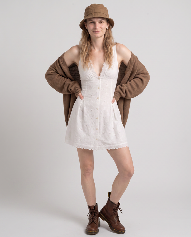 Isla Eyelet Button-Front Fit-and-Flare Mini Dress