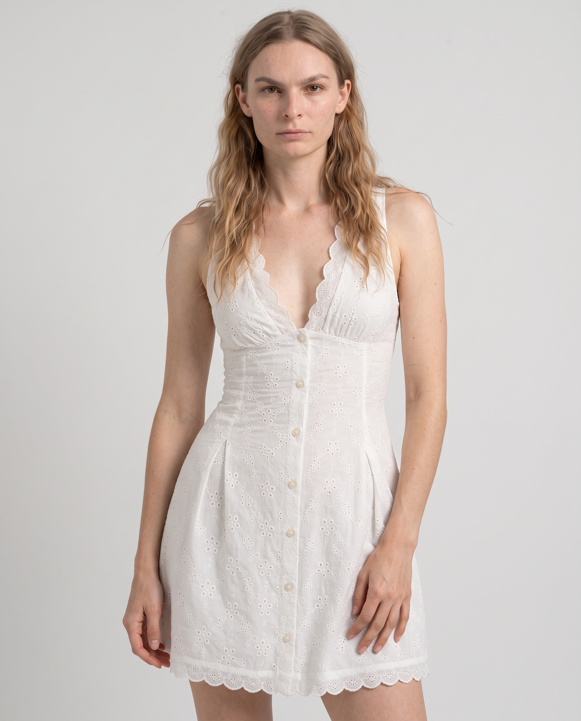 Isla Eyelet Button-Front Fit-and-Flare Mini Dress