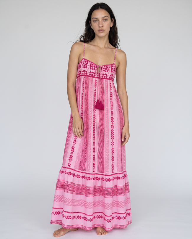 Rosalie Tribal Print Tassel-Tie Maxi Dress