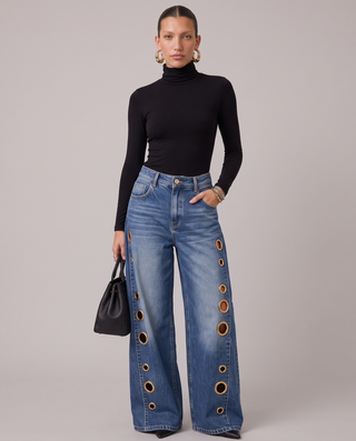 Vantrelle Grommet Wide-Leg Jeans
