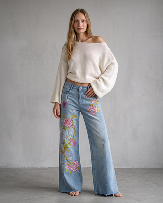 Ramona Embroidered Wide-Leg Jeans