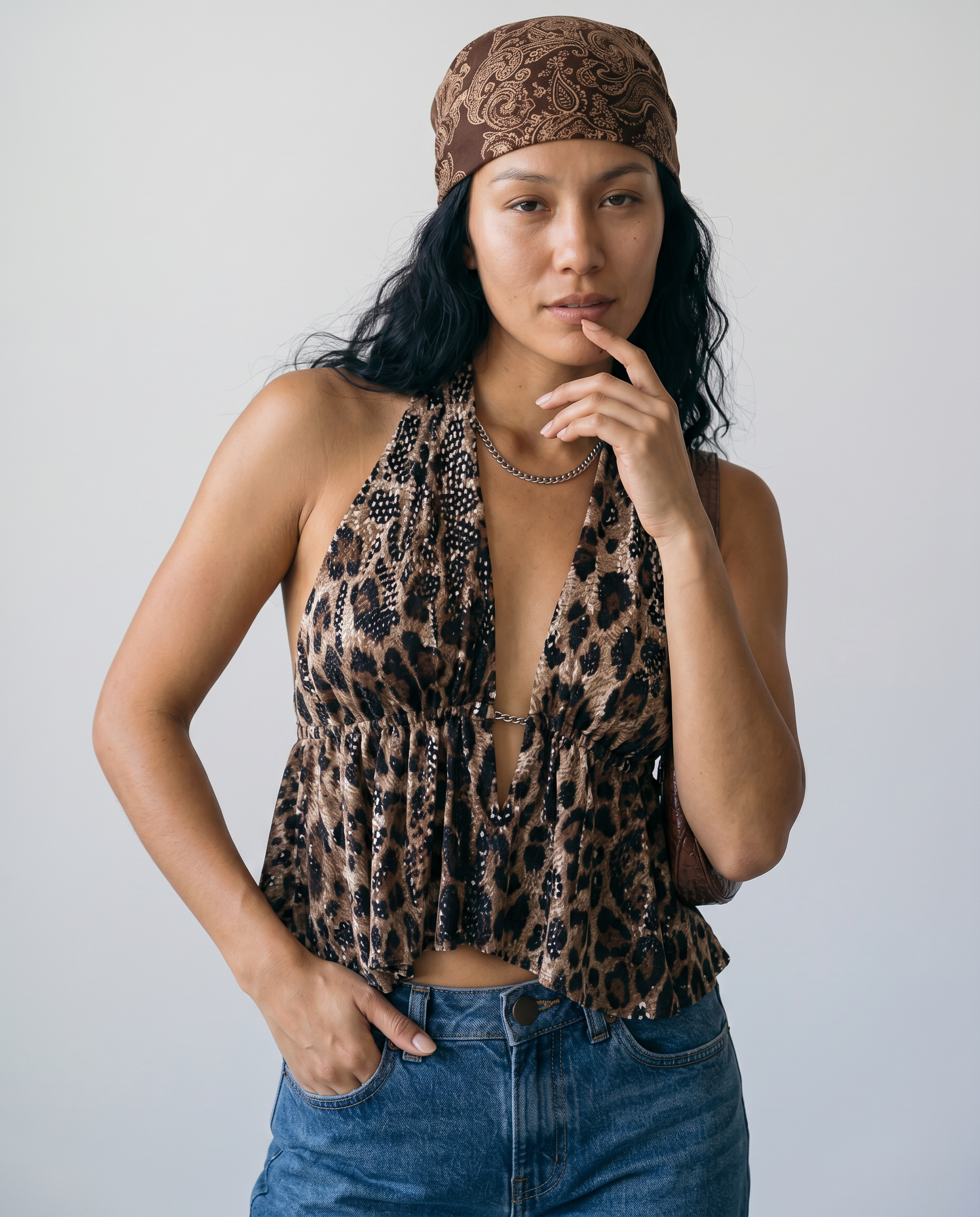 Isadora Sequin Leopard Halter Top