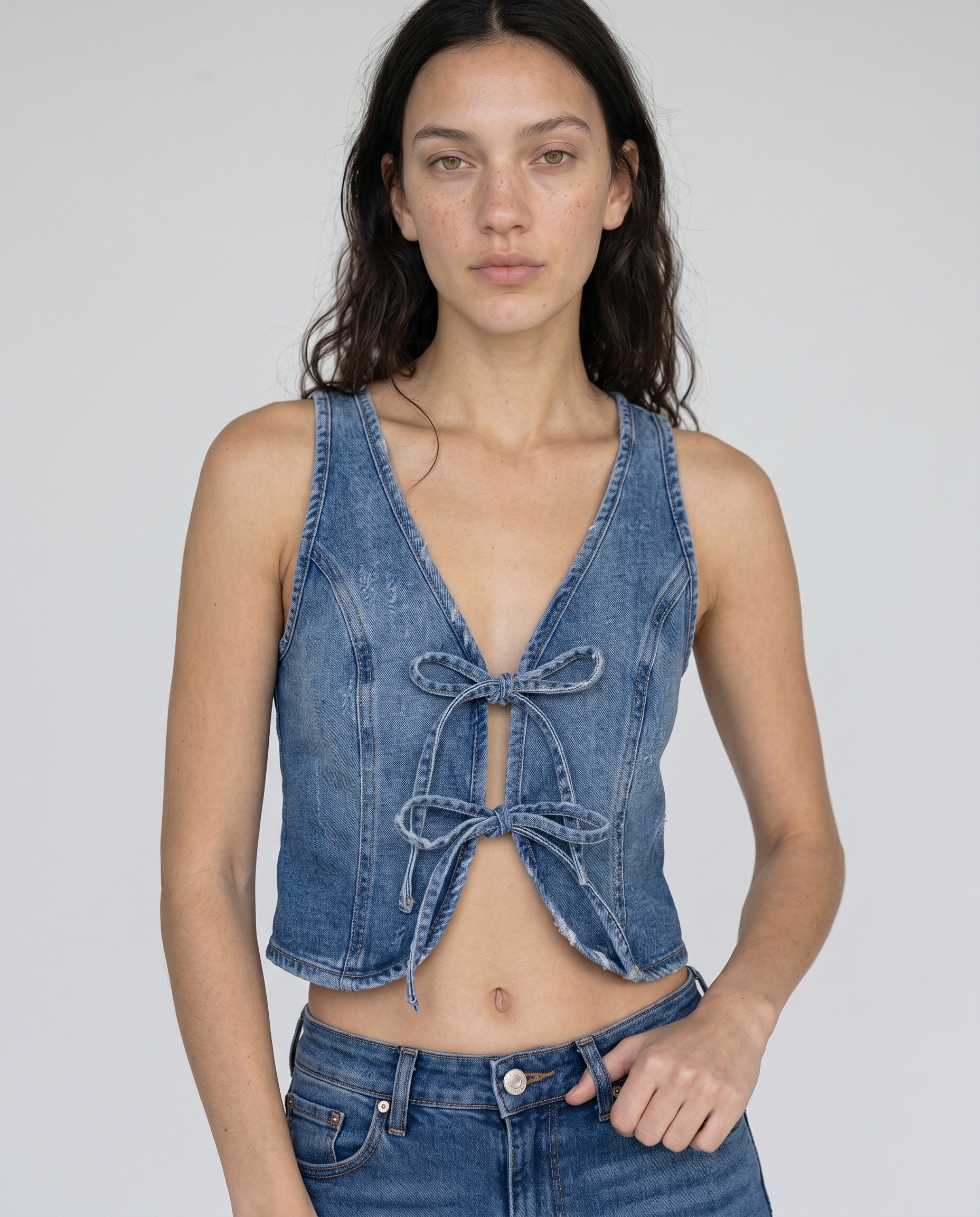 Edna Denim Tie-Front Top