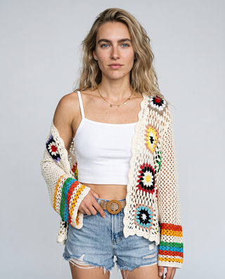 Rosalinda Rainbow Crochet Cardigan