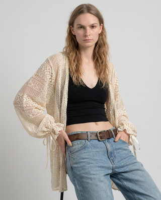 Marielle Lace Tie-Cuff Cardigan