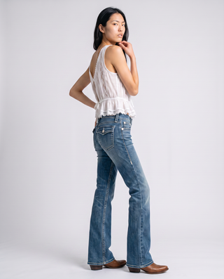 Montanna Low-Rise Double-Button Flared Jeans