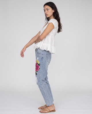 Romilly Low-Rise Embroidered Distressed Jeans