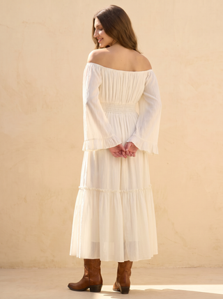 Beulah Button-Front Tiered Midi Dress