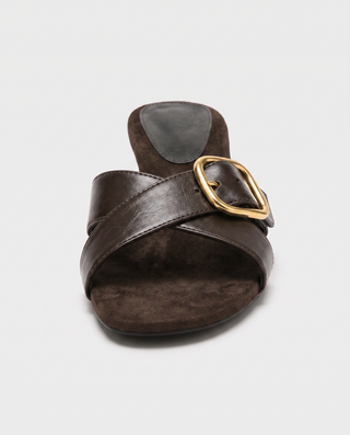 Roux Crisscross Buckle Heel Mules
