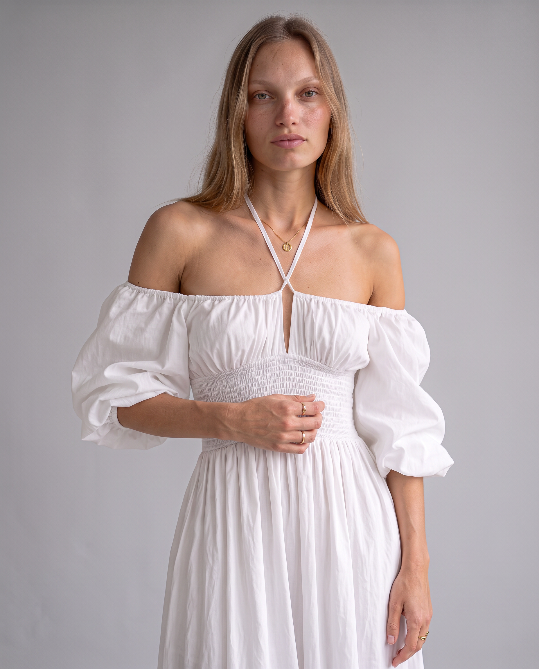 Eudora Off-Shoulder Puff-Sleeve Maxi Dress