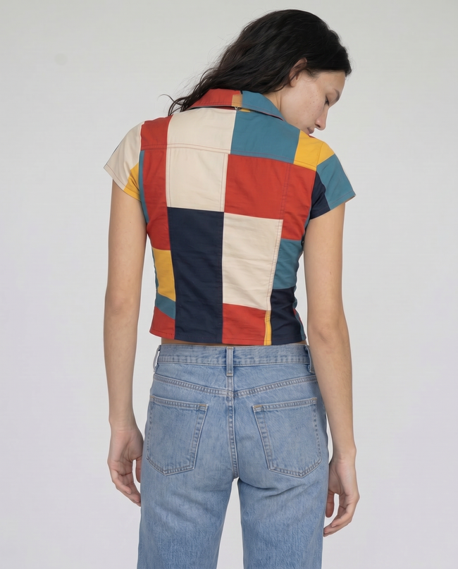 Colette Colorblock Zip-Front Top