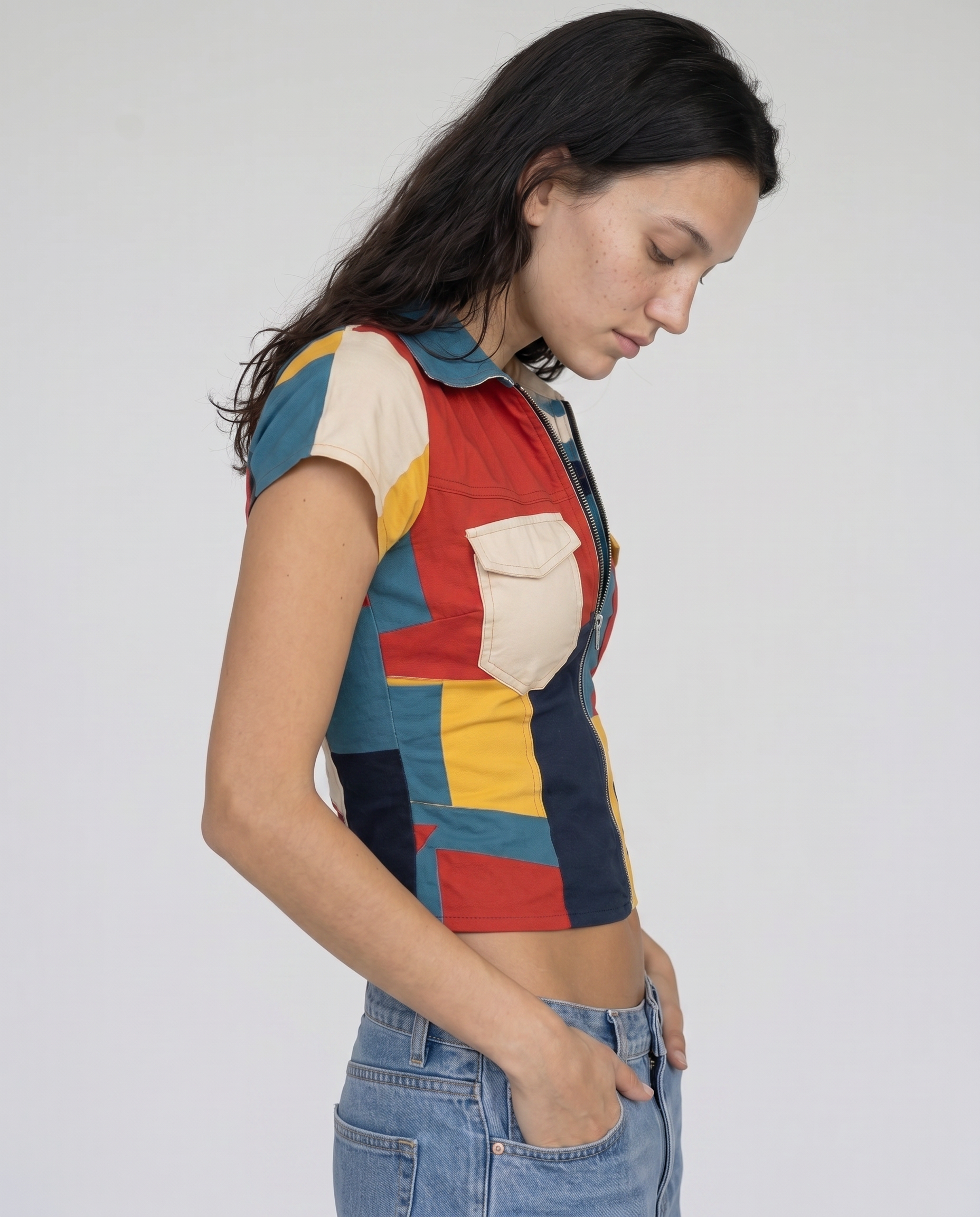 Colette Colorblock Zip-Front Top