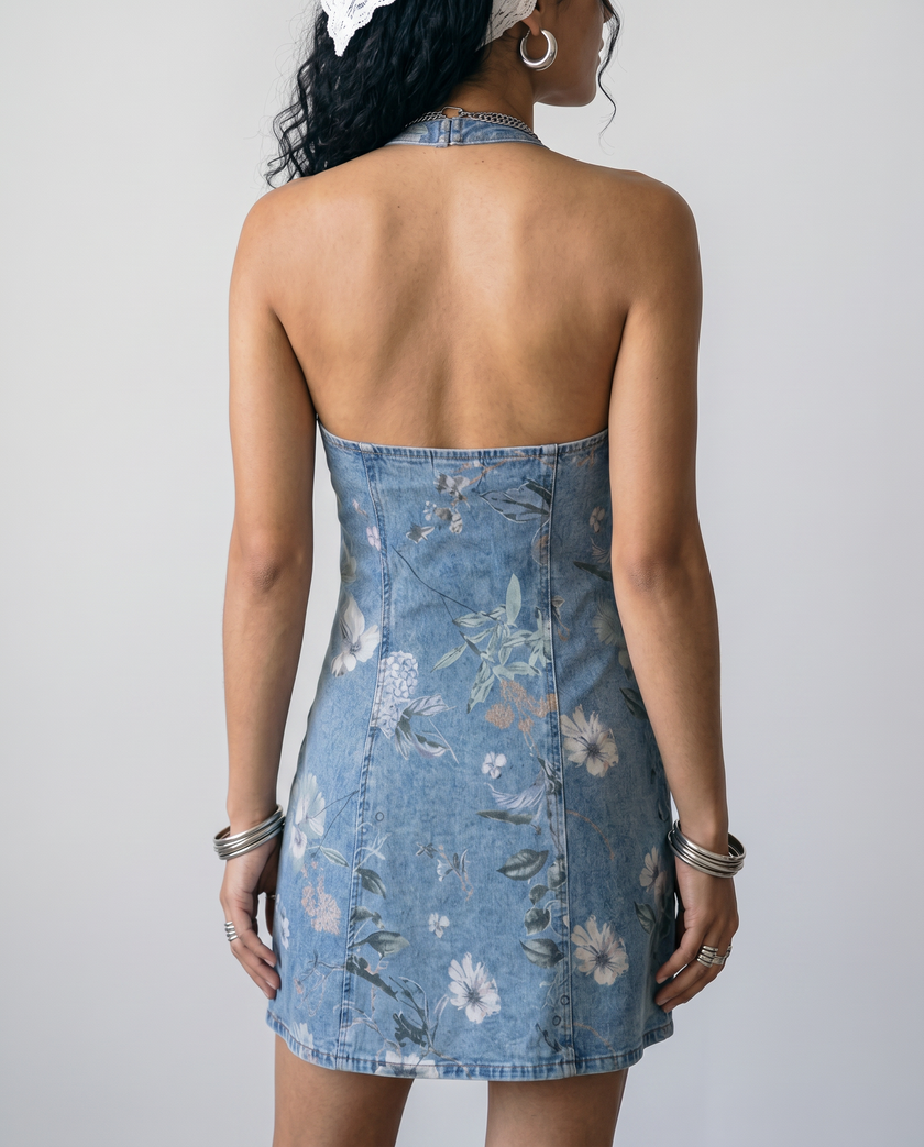 Ophelia Denim Halter Mini Dress