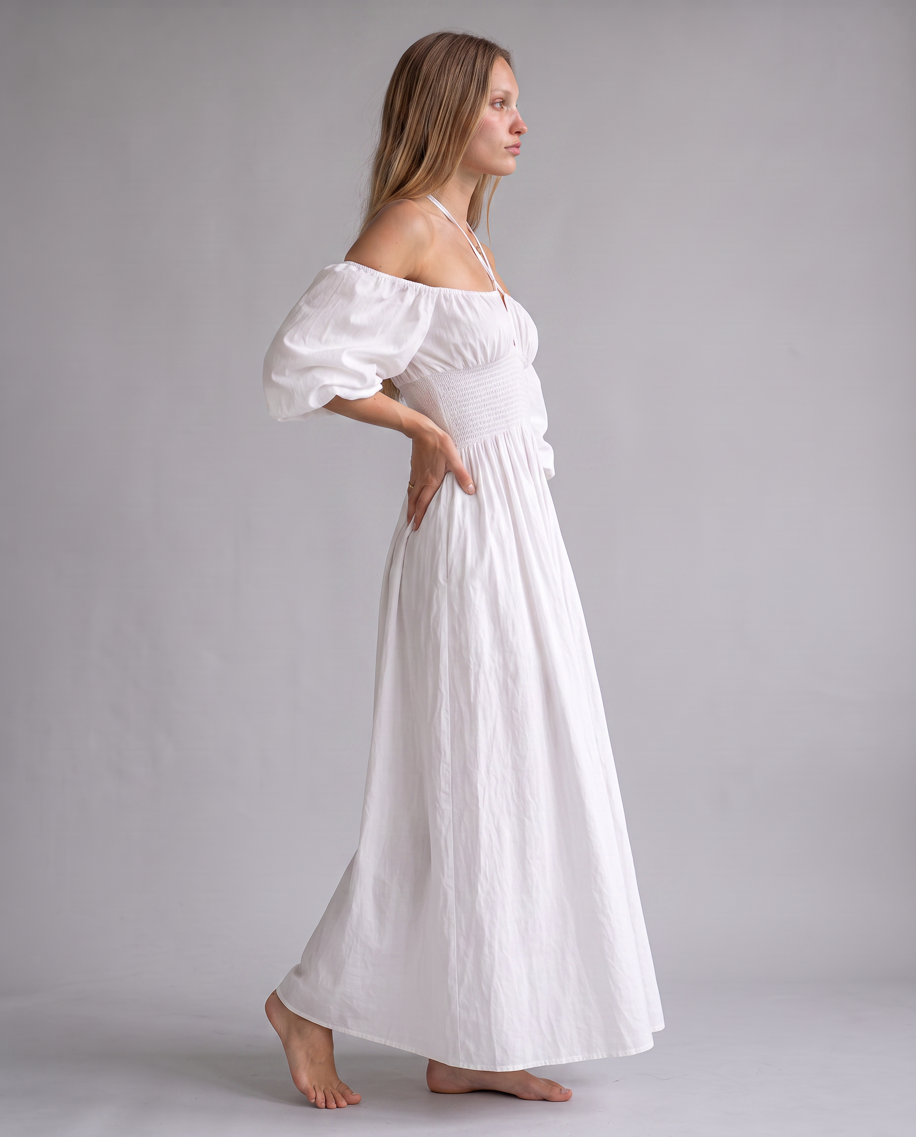 Eudora Off-Shoulder Puff-Sleeve Maxi Dress