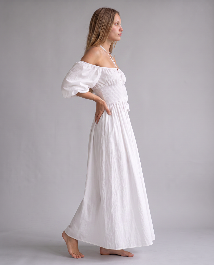 Eudora Off-Shoulder Puff-Sleeve Maxi Dress