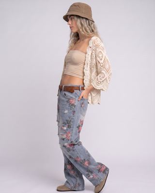 Rosey Low-Rise Denim Floral Jeans