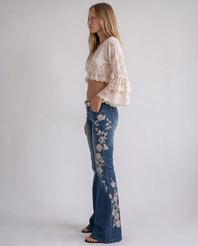Anouk Embroidered Flare Denim Jeans