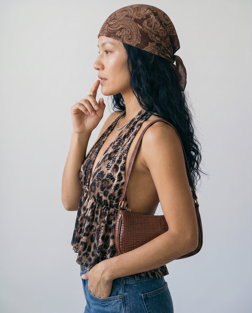 Isadora Sequin Leopard Halter Top