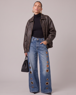 Vantrelle Grommet Wide-Leg Jeans
