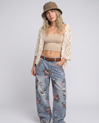 Rosey Low-Rise Denim Floral Jeans