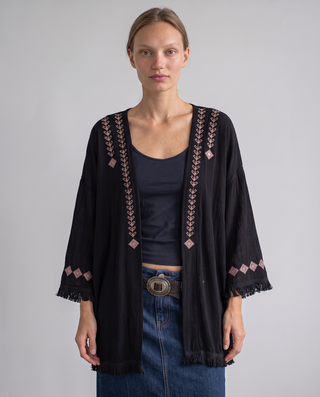 Nightfall Embroidered Fringe Kimono