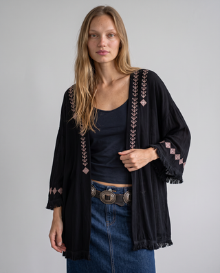 Nightfall Embroidered Fringe Kimono