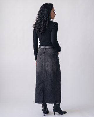 Raven Front-Slit Denim Skirt