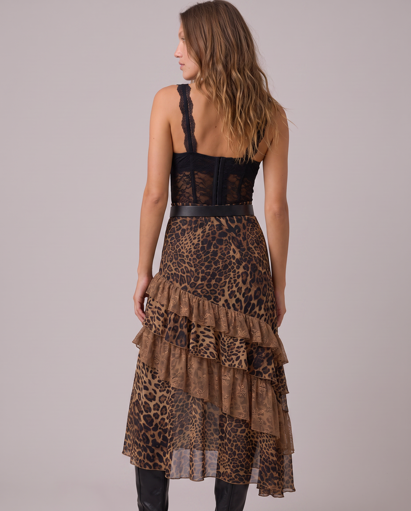 Simone Leopard Tiered Maxi Skirt
