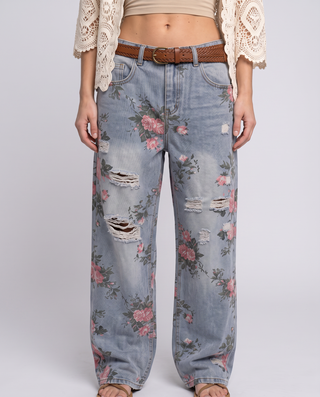 Rosey Low-Rise Denim Floral Jeans