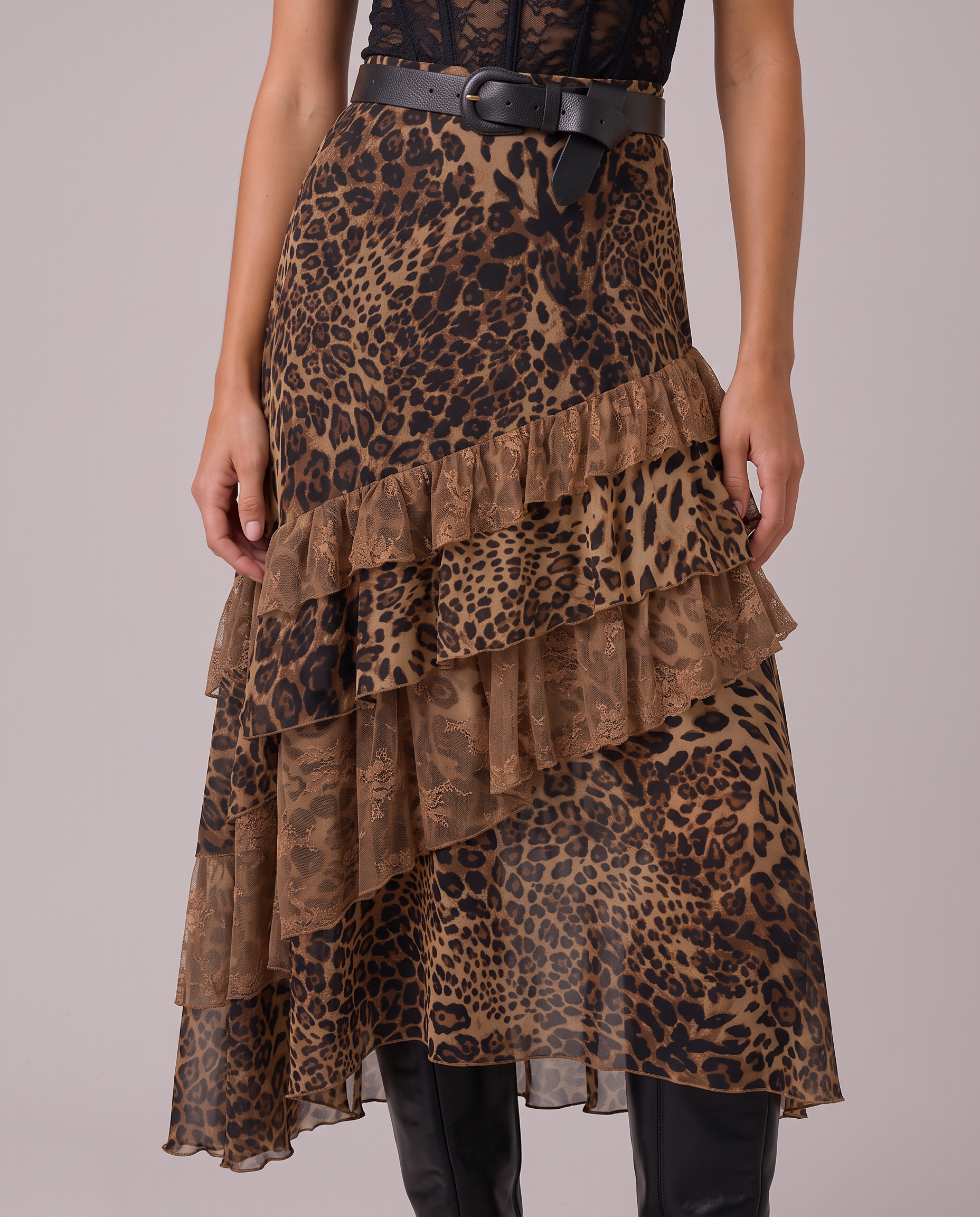 Simone Leopard Tiered Maxi Skirt
