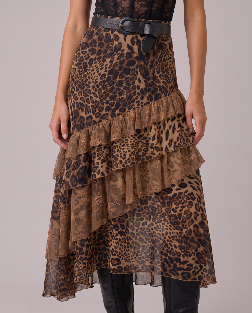 Simone Leopard Tiered Maxi Skirt