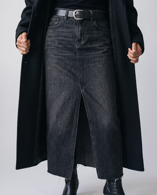 Raven Front-Slit Denim Skirt