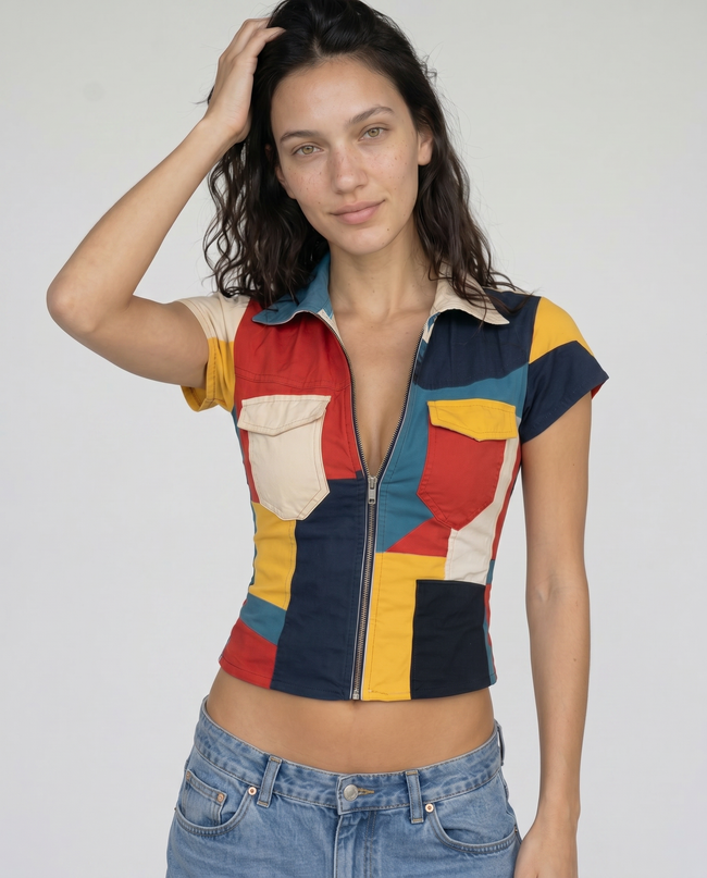 Colette Colorblock Zip-Front Top