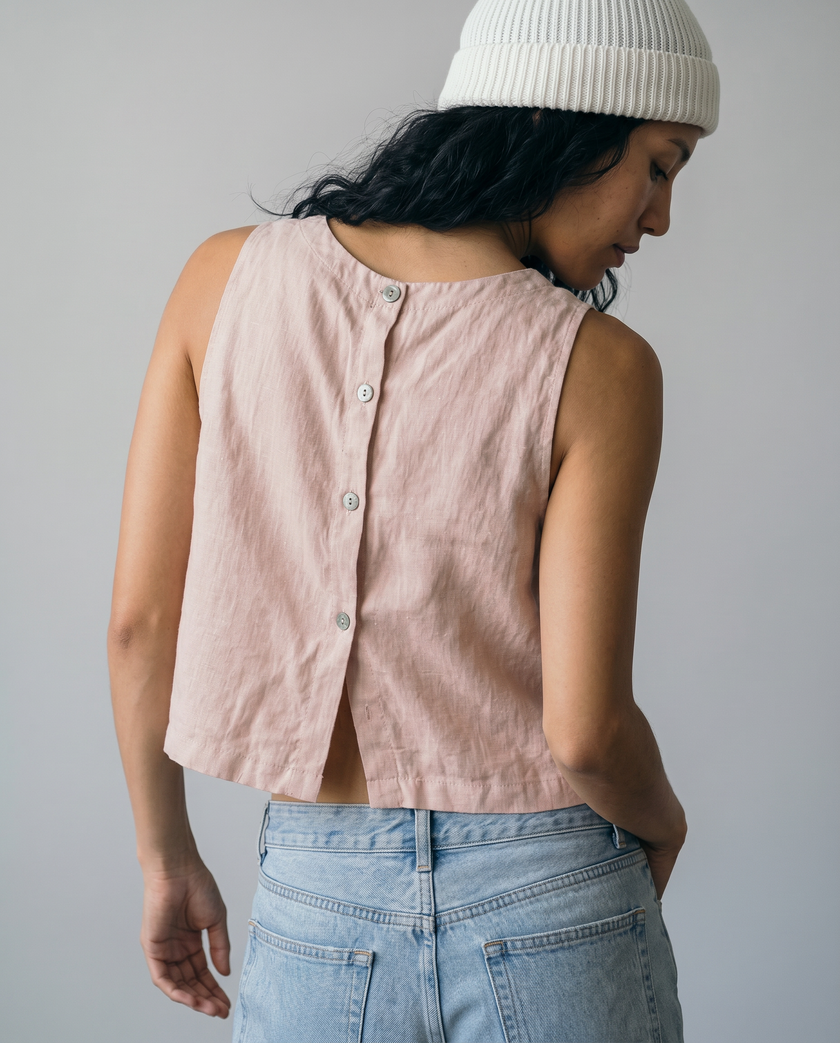 Lucille Button-Back Linen Top