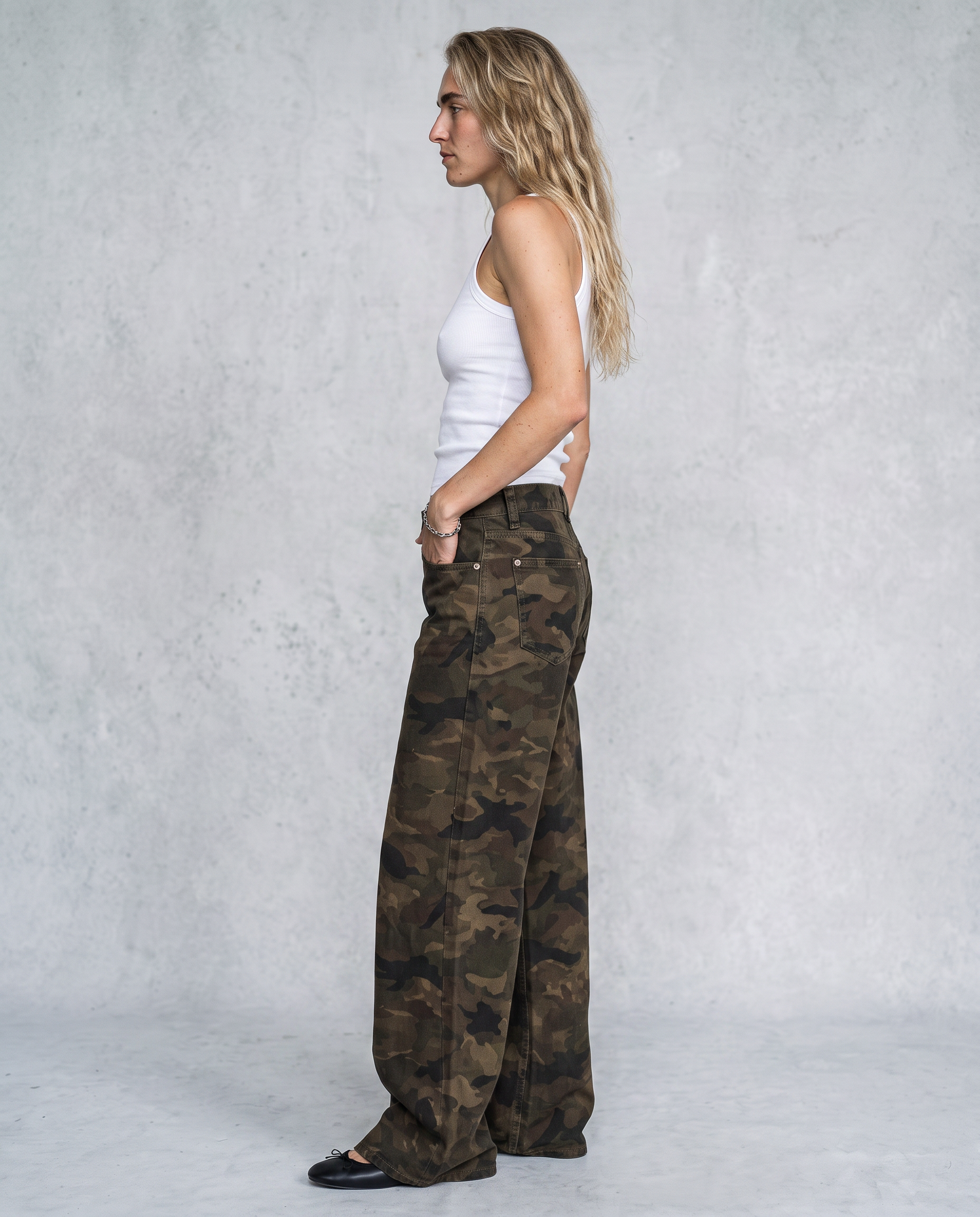 Delphine Camo Flare Denim Trousers