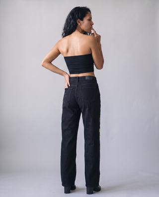Whitney Wang Zara Embellished Wide-Leg Jeans