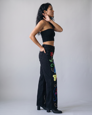 Whitney Wang Zara Embellished Wide-Leg Jeans