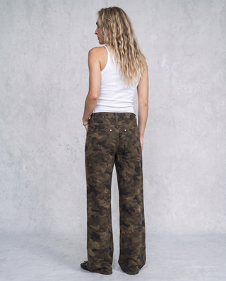 Delphine Camo Flare Denim Trousers