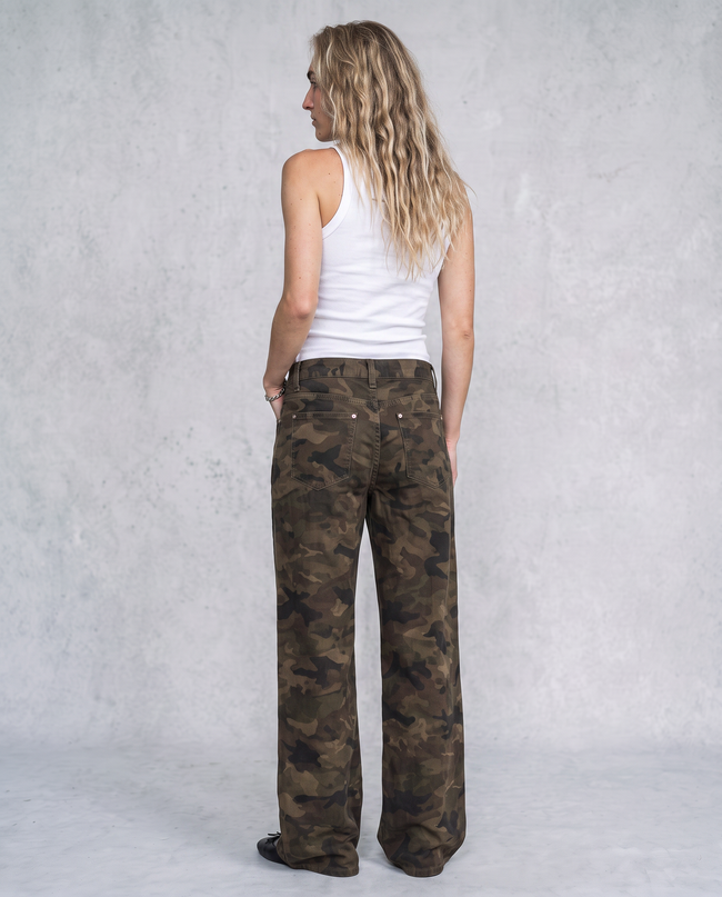 Delphine Camo Flare Denim Trousers