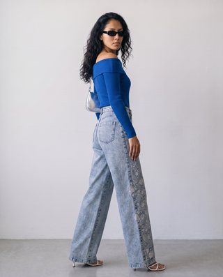 Delphine High-Rise Embroidered Wide-Leg Jeans