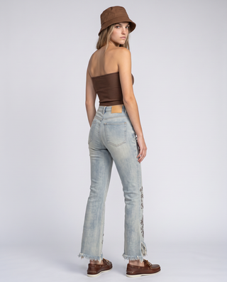 Junie Mid-Rise Raw-Hem Embroidered Jeans