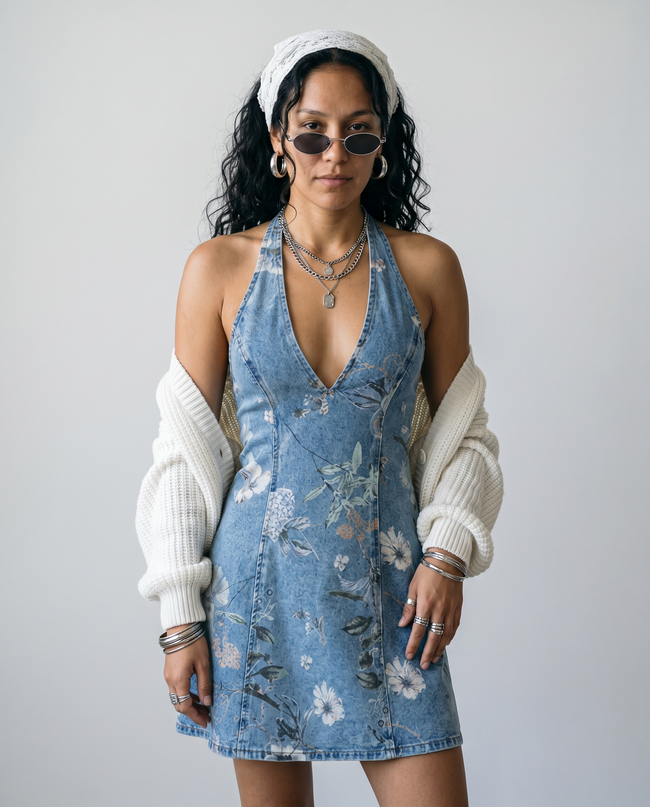 Ophelia Denim Halter Mini Dress