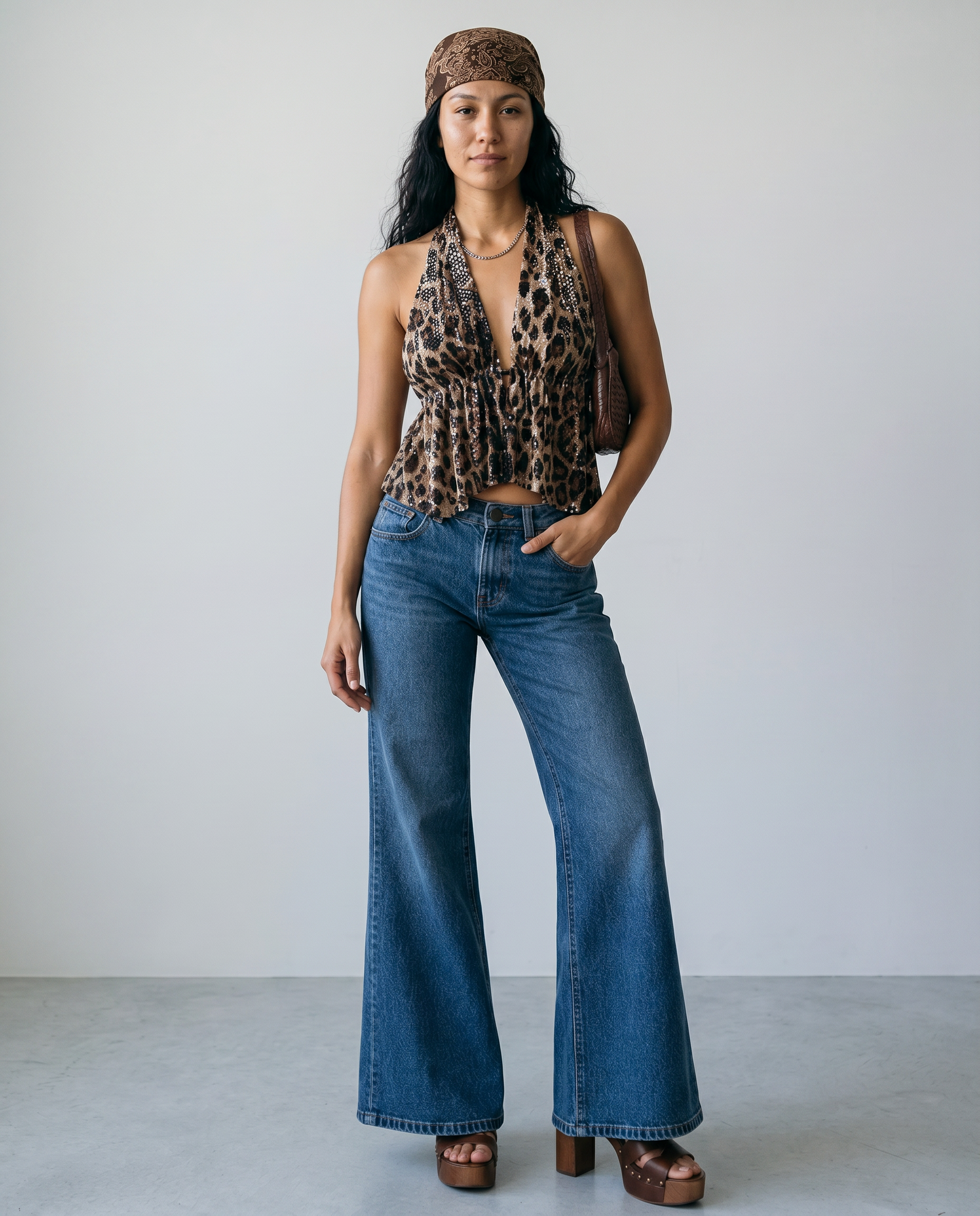 Isadora Sequin Leopard Halter Top