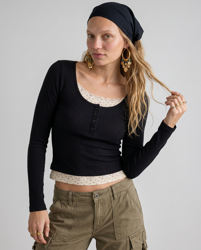 Genevieve Lace Trim Henley