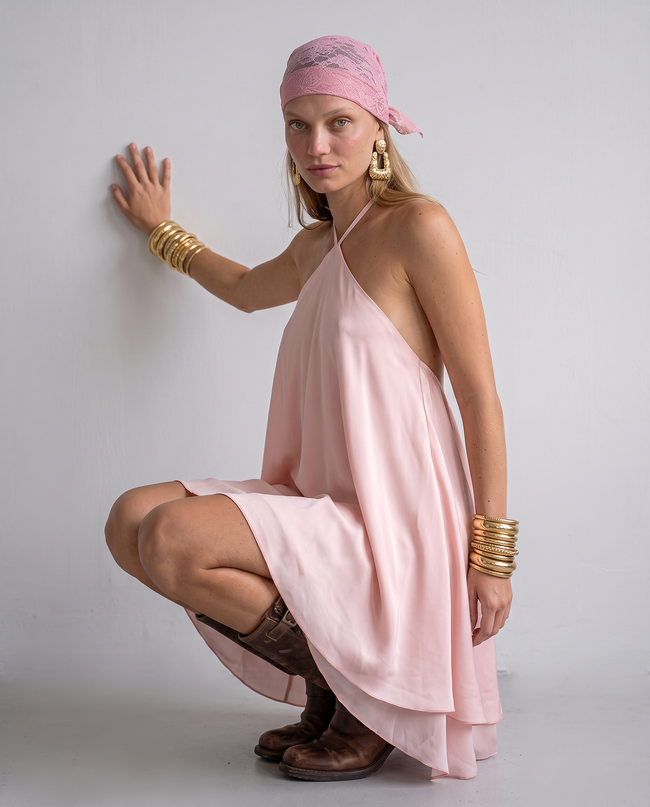 Everly Satin Halter Dress